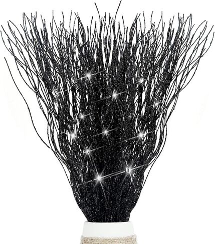 10 PCS Glitter Christmas Picks Sprays Sparkle Curly Ting Branches Decorative Sticks Stems Artificial Curly Wispy Willow Twigs for Christmas Tree Vase Fillers Crafts Garland Home Decor (Black, 10) in Kuwait