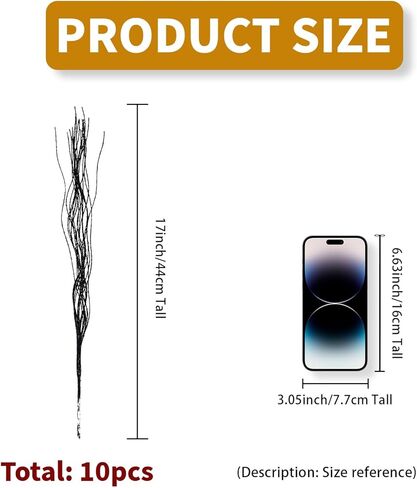 10 PCS Glitter Christmas Picks Sprays Sparkle Curly Ting Branches Decorative Sticks Stems Artificial Curly Wispy Willow Twigs for Christmas Tree Vase Fillers Crafts Garland Home Decor (Black, 10) in Kuwait