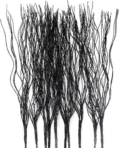 10 PCS Glitter Christmas Picks Sprays Sparkle Curly Ting Branches Decorative Sticks Stems Artificial Curly Wispy Willow Twigs for Christmas Tree Vase Fillers Crafts Garland Home Decor (Black, 10) in Kuwait
