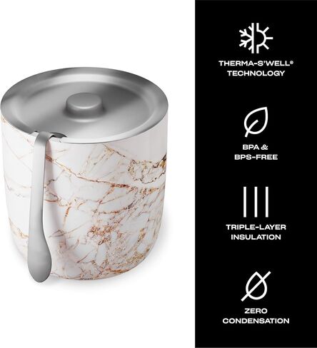 S'well Stainless Steel Ice Bucket with Tongs, Holds 68oz of Ice, Dipped Metallic, Triple Layered Vacuum Insulated Container Keeps Ice Colder for Longer, BPA Free Barware in Saudi Arabia