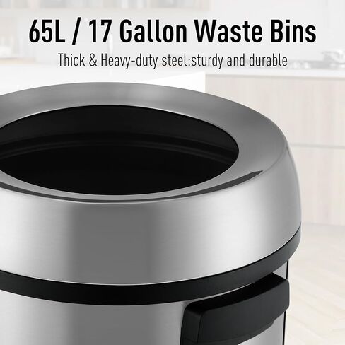 65L / 17Gal Open Top Trash Can Commercial Grade Heavy Duty Brushed Stainless Steel for Outdoor | Kitchen Waste Bins Home House Family in Saudi Arabia