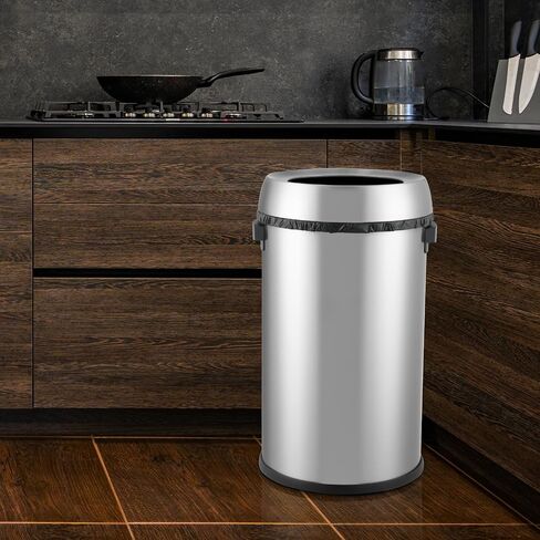 65L / 17Gal Open Top Trash Can Commercial Grade Heavy Duty Brushed Stainless Steel for Outdoor | Kitchen Waste Bins Home House Family in Saudi Arabia