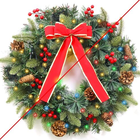 [Prelit & Timer] 16 Inch Thanksgiving Wreath 20 Warm Lights Fall Wreaths Fall Decorations for Front Door, Artificial Maples Leaf Pumpkin Pine Cone Berry Autumns Thanksgiving Wreaths Decor Home Outdoor in Kuwait