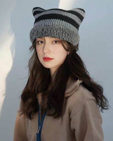 Y2k Beanie Cat Beanie Soft Knit Lazy Beanie for Women Goth Cat Accessories Cat Hat in Saudi Arabia