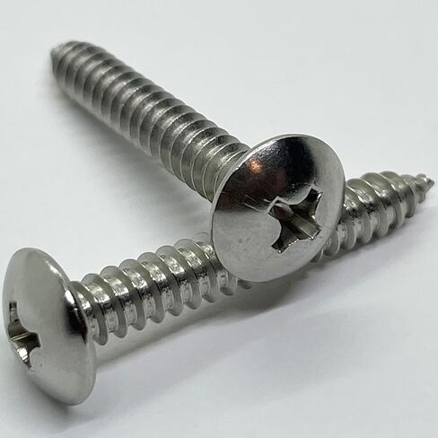 #12 x 1.5" - 18-8 (304) Stainless Steel Truss Head Screw - Fast Self Tapping Wood - Phillips Drive - Full Thread -Bright Finish - 1 ½ in by BRAUNY BOY HARDWARE (50, Screws) in Kuwait
