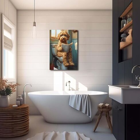GOVWSRBJ Funny Animal Canvas Wall Art Golden Retriever on Toilet and Reading Newspaper Art Print Animal Sitting on Toilet Bathroom Poster Funny Dog Picture Gift for Dog Owner Bathroom Decor Poster in Saudi Arabia