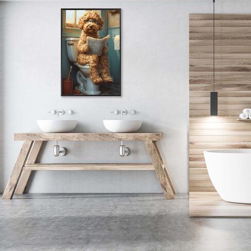 GOVWSRBJ Funny Animal Canvas Wall Art Golden Retriever on Toilet and Reading Newspaper Art Print Animal Sitting on Toilet Bathroom Poster Funny Dog Picture Gift for Dog Owner Bathroom Decor Poster in Saudi Arabia