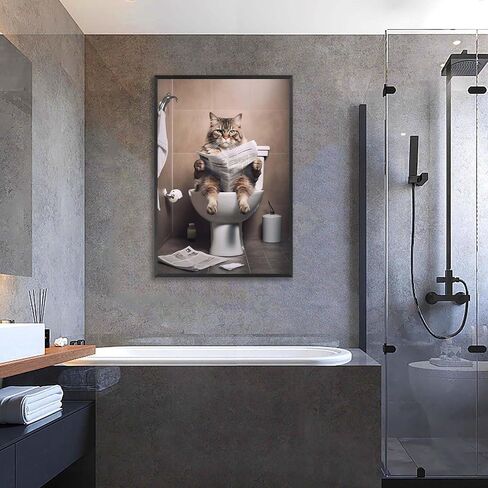 GOVWSRBJ Funny Animal Canvas Wall Art Golden Retriever on Toilet and Reading Newspaper Art Print Animal Sitting on Toilet Bathroom Poster Funny Dog Picture Gift for Dog Owner Bathroom Decor Poster in Saudi Arabia