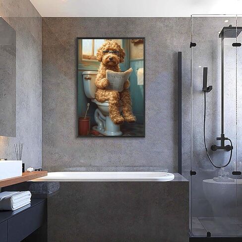 GOVWSRBJ Funny Animal Canvas Wall Art Golden Retriever on Toilet and Reading Newspaper Art Print Animal Sitting on Toilet Bathroom Poster Funny Dog Picture Gift for Dog Owner Bathroom Decor Poster in Saudi Arabia