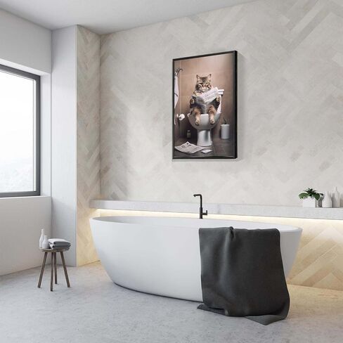 GOVWSRBJ Funny Animal Canvas Wall Art Golden Retriever on Toilet and Reading Newspaper Art Print Animal Sitting on Toilet Bathroom Poster Funny Dog Picture Gift for Dog Owner Bathroom Decor Poster in Saudi Arabia