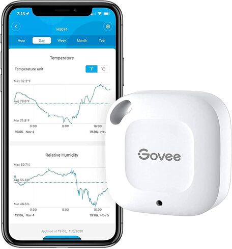 Govee Bluetooth Hygrometer Thermometer, Wireless Thermometer, Mini Humidity Sensor with Notification Alert, Data Storage and Export, 262 Feet Connecting Range in Kuwait