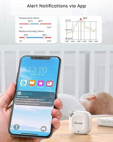 Govee Bluetooth Hygrometer Thermometer, Wireless Thermometer, Mini Humidity Sensor with Notification Alert, Data Storage and Export, 262 Feet Connecting Range in Kuwait