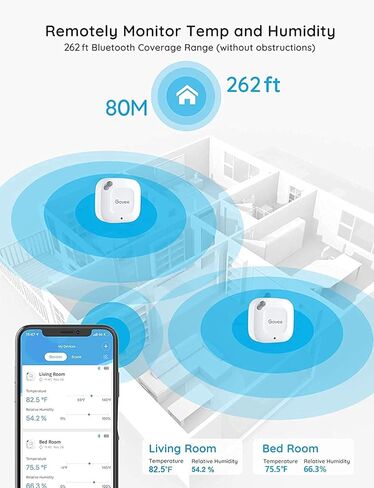 Govee Bluetooth Hygrometer Thermometer, Wireless Thermometer, Mini Humidity Sensor with Notification Alert, Data Storage and Export, 262 Feet Connecting Range in Kuwait