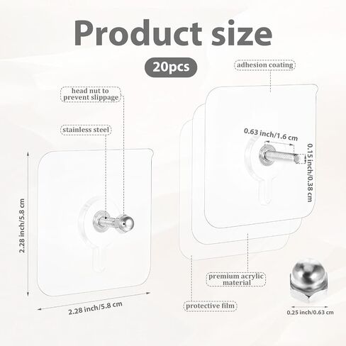 20Pcs Drill Free Adhesive Hooks, Upgraded Adhesive Wall Mount Screw Hooks, Seamless Screws for Wall Mount, Picture Wall Hangers Without Nails for Kitchen, Bathroom, Home, Office in Saudi Arabia