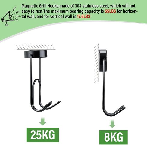 Tioncy 12 Pcs Magnetic Hooks, 55 Lbs Heavy Duty Magnet Hanging Hooks for Refrigerator 304 Stainless Steel Hanging Hooks Kitchen Hooks Magnetic Grill Hooks for Locker Garage and Magnetic Surfaces in Saudi Arabia