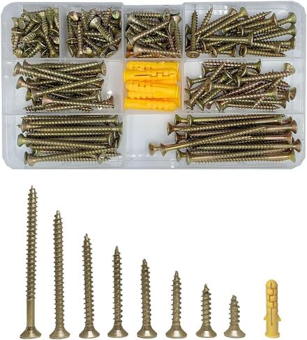 مجموعة متنوعة من مسامير الخشب 170 قطعة، 7 مقاسات #6(5/8"، 4/5"، 1"، 1-1/5"، 1-2/5"، 1-3/5"، 2")، مسطحة براغي الرأس، مجموعة براغي الحوائط الجافة المتنوعة، مثالية للخشب والصفائح الصخرية والمزيد (فضي) in Saudi Arabia