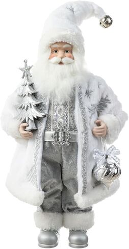 تمثال سانتا التقليدي المصنوع يدويًا لعيد الميلاد من Glitzhome، ارتفاع 45.72 سم من الفراء الصناعي لعيد الميلاد المجيد سانتا كلوز مع وجه بورسلين ديكورات منزلية لعطلات الكريسماس ومقتنيات in Kuwait