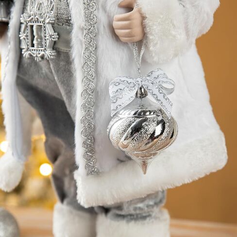 تمثال سانتا التقليدي المصنوع يدويًا لعيد الميلاد من Glitzhome، ارتفاع 45.72 سم من الفراء الصناعي لعيد الميلاد المجيد سانتا كلوز مع وجه بورسلين ديكورات منزلية لعطلات الكريسماس ومقتنيات in Kuwait