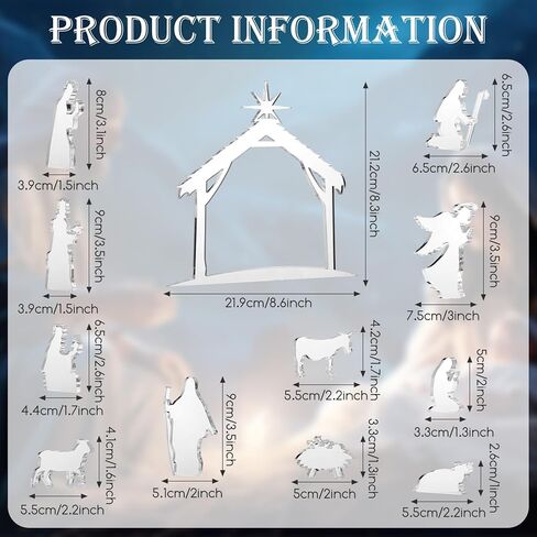 Yousoontic 13 قطعة مجموعة عيد الميلاد الشفاف من الأكريليك لمشهد ميلاد عيد الميلاد تماثيل تمثال صغير للديكور الداخلي لعيد الميلاد وعطلة العشاء وديكور سطح الطاولة in Kuwait