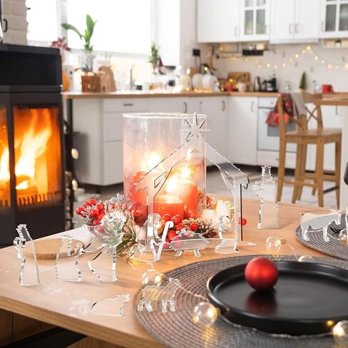 Yousoontic 13 قطعة مجموعة عيد الميلاد الشفاف من الأكريليك لمشهد ميلاد عيد الميلاد تماثيل تمثال صغير للديكور الداخلي لعيد الميلاد وعطلة العشاء وديكور سطح الطاولة in Kuwait