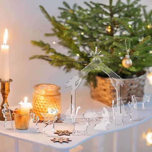 Yousoontic 13 قطعة مجموعة عيد الميلاد الشفاف من الأكريليك لمشهد ميلاد عيد الميلاد تماثيل تمثال صغير للديكور الداخلي لعيد الميلاد وعطلة العشاء وديكور سطح الطاولة in Kuwait