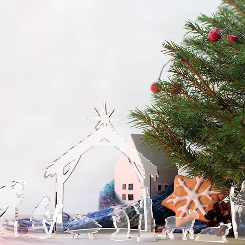 Yousoontic 13 قطعة مجموعة عيد الميلاد الشفاف من الأكريليك لمشهد ميلاد عيد الميلاد تماثيل تمثال صغير للديكور الداخلي لعيد الميلاد وعطلة العشاء وديكور سطح الطاولة in Kuwait