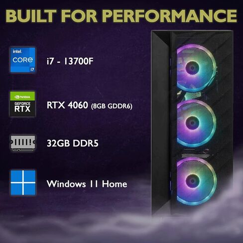 كمبيوتر ألعاب Cobratype Python - Intel Core i7-13700F، RTX 4060، مبرد سائل، ذاكرة وصول عشوائي DDR5 سعة 32 جيجابايت، 2 تيرابايت NVMe، Windows 11 Home - سطح مكتب للألعاب in Saudi Arabia