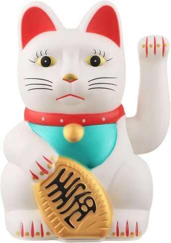 Maneki Neko Lucky Cat، Fengshui Cat - بطارية ذراع مموجة تعمل للحصول على المال والحظ السعيد (أبيض، 6 بوصات) in Kuwait