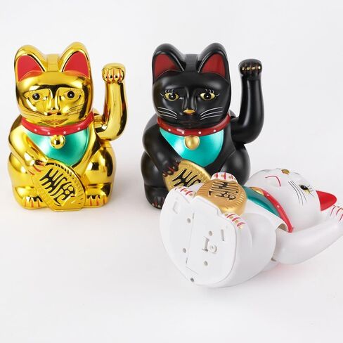 Maneki Neko Lucky Cat، Fengshui Cat - بطارية ذراع مموجة تعمل للحصول على المال والحظ السعيد (أبيض، 6 بوصات) in Kuwait