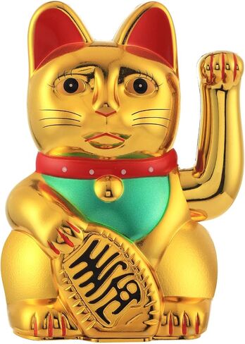 Maneki Neko Lucky Cat، Fengshui Cat - بطارية ذراع مموجة تعمل للحصول على المال والحظ السعيد (أبيض، 6 بوصات) in Kuwait