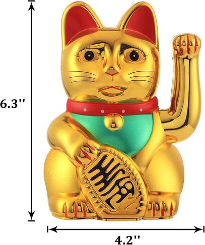 Maneki Neko Lucky Cat، Fengshui Cat - بطارية ذراع مموجة تعمل للحصول على المال والحظ السعيد (أبيض، 6 بوصات) in Kuwait