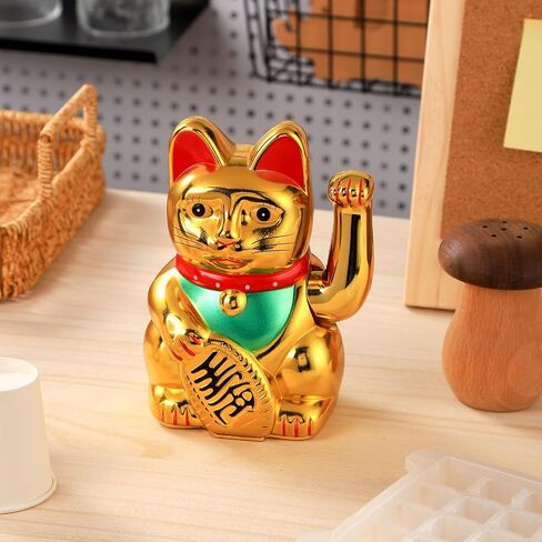 Maneki Neko Lucky Cat، Fengshui Cat - بطارية ذراع مموجة تعمل للحصول على المال والحظ السعيد (أبيض، 6 بوصات) in Kuwait