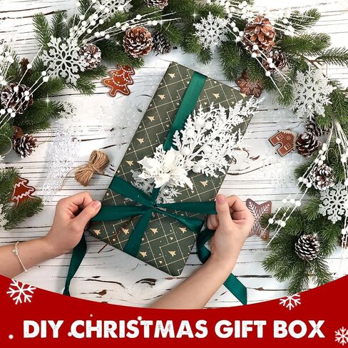 84 Piece Christmas Tree Ornaments Set, Christmas Glitter Berries Stems Poinsettia Flower Artificial Snowflake Icicle Drop - DIY Xmas Wreath Holiday Home Party Decor(Blue) in Saudi Arabia