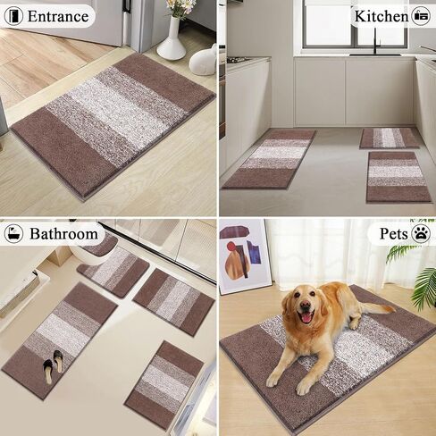 Vaukki 5 Piece Bathroom Rugs Set, Non Slip Shaggy Microfiber Plush Absorbent Washable Bath Shower Mats Runner for Tub (18''x26''+20''x32''+20''x47''+U20''x24''+Lid Cover, Grey) in Kuwait