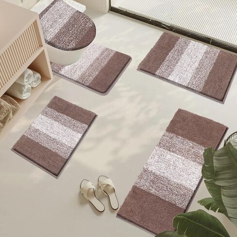 Vaukki 5 Piece Bathroom Rugs Set, Non Slip Shaggy Microfiber Plush Absorbent Washable Bath Shower Mats Runner for Tub (18''x26''+20''x32''+20''x47''+U20''x24''+Lid Cover, Grey) in Kuwait