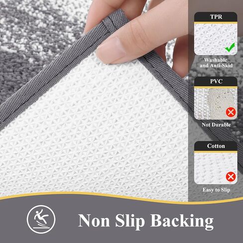 Vaukki 5 Piece Bathroom Rugs Set, Non Slip Shaggy Microfiber Plush Absorbent Washable Bath Shower Mats Runner for Tub (18''x26''+20''x32''+20''x47''+U20''x24''+Lid Cover, Grey) in Kuwait