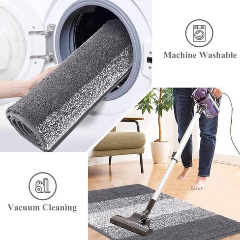 Vaukki 5 Piece Bathroom Rugs Set, Non Slip Shaggy Microfiber Plush Absorbent Washable Bath Shower Mats Runner for Tub (18''x26''+20''x32''+20''x47''+U20''x24''+Lid Cover, Grey) in Kuwait