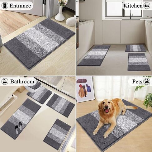Vaukki 5 Piece Bathroom Rugs Set, Non Slip Shaggy Microfiber Plush Absorbent Washable Bath Shower Mats Runner for Tub (18''x26''+20''x32''+20''x47''+U20''x24''+Lid Cover, Grey) in Kuwait