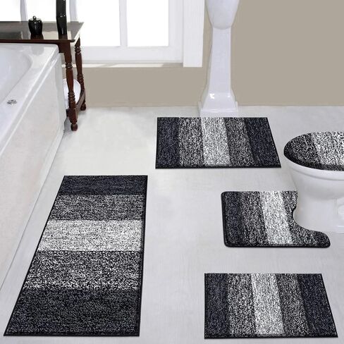 مجموعة سجاد الحمام Vaukki المكونة من 5 قطع، سجادات حمام من الألياف الدقيقة الأشعث غير قابلة للانزلاق وقابلة للغسل وقابلة للغسل لحوض الاستحمام (18 بوصة × 26 بوصة + 20 بوصة × 32 بوصة + 20 بوصة × 47 بوصة + U20 بوصة × 24 بوصة + غطاء الغطاء، رمادي) in Kuwait