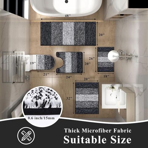 مجموعة سجاد الحمام Vaukki المكونة من 5 قطع، سجادات حمام من الألياف الدقيقة الأشعث غير قابلة للانزلاق وقابلة للغسل وقابلة للغسل لحوض الاستحمام (18 بوصة × 26 بوصة + 20 بوصة × 32 بوصة + 20 بوصة × 47 بوصة + U20 بوصة × 24 بوصة + غطاء الغطاء، رمادي) in Kuwait