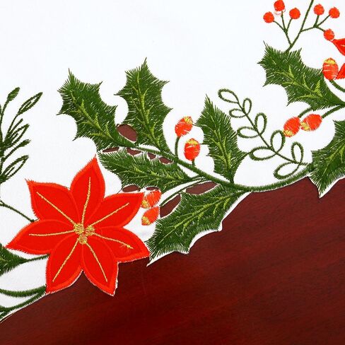 Simhomsen Embroidered and Appliqued Christmas Holiday Poinsettia Flowers, Holly and Berries Table Runner (Red, 14 × 68 inches) in Kuwait