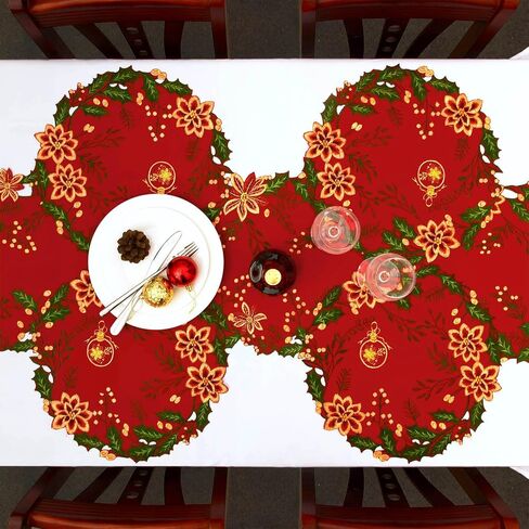 Simhomsen Embroidered and Appliqued Christmas Holiday Poinsettia Flowers, Holly and Berries Table Runner (Red, 14 × 68 inches) in Kuwait