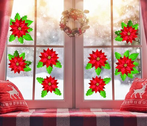 Poinsettia 8 Piece Static Cling Christmas Holiday Window Art Set Works on Most Windows and Glass Surfaces Reusable and Long Lasting in Saudi Arabia