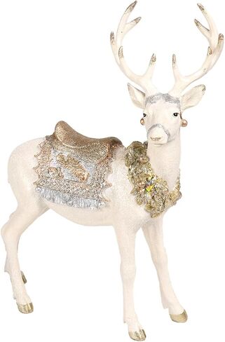 Newman House Studio Christmas Decorations Sitting Reindeer Figurines - Christmas Decor Indoor 9.75 * 4.5 * 9.5 in Xmas Reindeer Statues Resin White/Gold Deer Sculpture White Farmhouse Decor in Saudi Arabia
