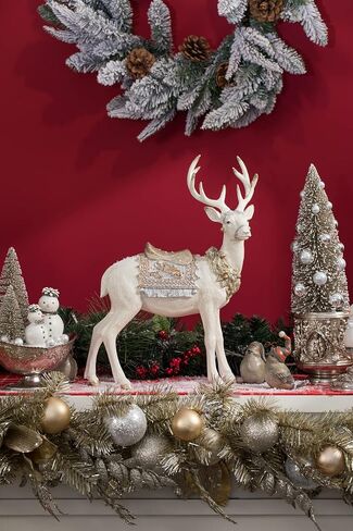 Newman House Studio Christmas Decorations Sitting Reindeer Figurines - Christmas Decor Indoor 9.75 * 4.5 * 9.5 in Xmas Reindeer Statues Resin White/Gold Deer Sculpture White Farmhouse Decor in Saudi Arabia