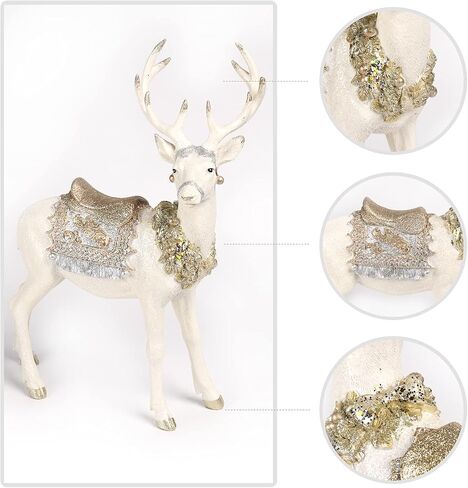 Newman House Studio Christmas Decorations Sitting Reindeer Figurines - Christmas Decor Indoor 9.75 * 4.5 * 9.5 in Xmas Reindeer Statues Resin White/Gold Deer Sculpture White Farmhouse Decor in Saudi Arabia