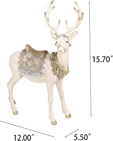 Newman House Studio Christmas Decorations Sitting Reindeer Figurines - Christmas Decor Indoor 9.75 * 4.5 * 9.5 in Xmas Reindeer Statues Resin White/Gold Deer Sculpture White Farmhouse Decor in Saudi Arabia