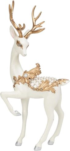نيومان هاوس ستوديو زينة عيد الميلاد يجلس تماثيل الرنة - ديكور عيد الميلاد داخلي 9.75 * 4.5 * 9.5 في تماثيل الرنة عيد الميلاد الراتنج الأبيض / الذهب الغزلان النحت الأبيض ديكور المزرعة in Kuwait