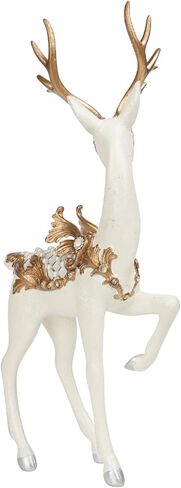 نيومان هاوس ستوديو زينة عيد الميلاد يجلس تماثيل الرنة - ديكور عيد الميلاد داخلي 9.75 * 4.5 * 9.5 في تماثيل الرنة عيد الميلاد الراتنج الأبيض / الذهب الغزلان النحت الأبيض ديكور المزرعة in Kuwait