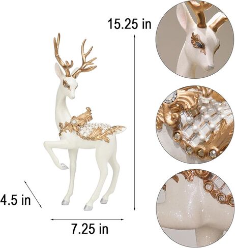نيومان هاوس ستوديو زينة عيد الميلاد يجلس تماثيل الرنة - ديكور عيد الميلاد داخلي 9.75 * 4.5 * 9.5 في تماثيل الرنة عيد الميلاد الراتنج الأبيض / الذهب الغزلان النحت الأبيض ديكور المزرعة in Kuwait